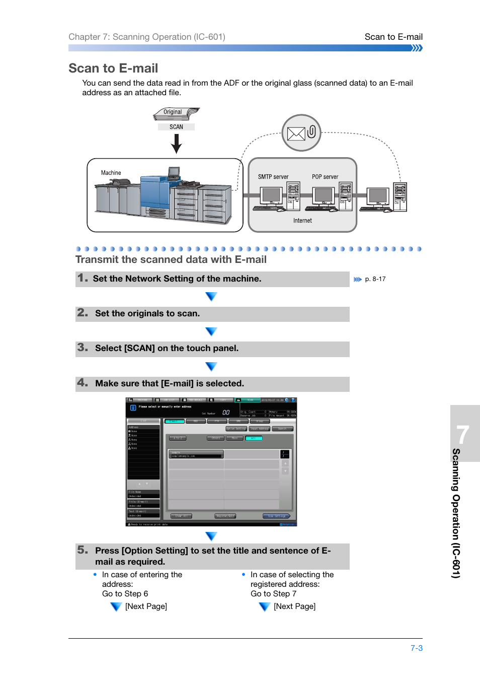 Scan to e-mail, Transmit the scanned data with e-mail, Scan to e-mail -3 | Transmit the scanned data with e-mail -3 | Konica Minolta bizhub PRESS C8000e User Manual | Page 145 / 204