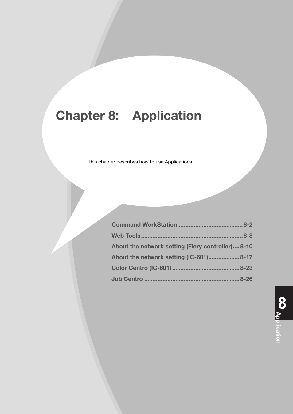 Chapter 8: application, Chapter 8:application -1, Application”- “about the network setting | Konica Minolta bizhub PRESS C8000e User Manual | Page 151 / 204