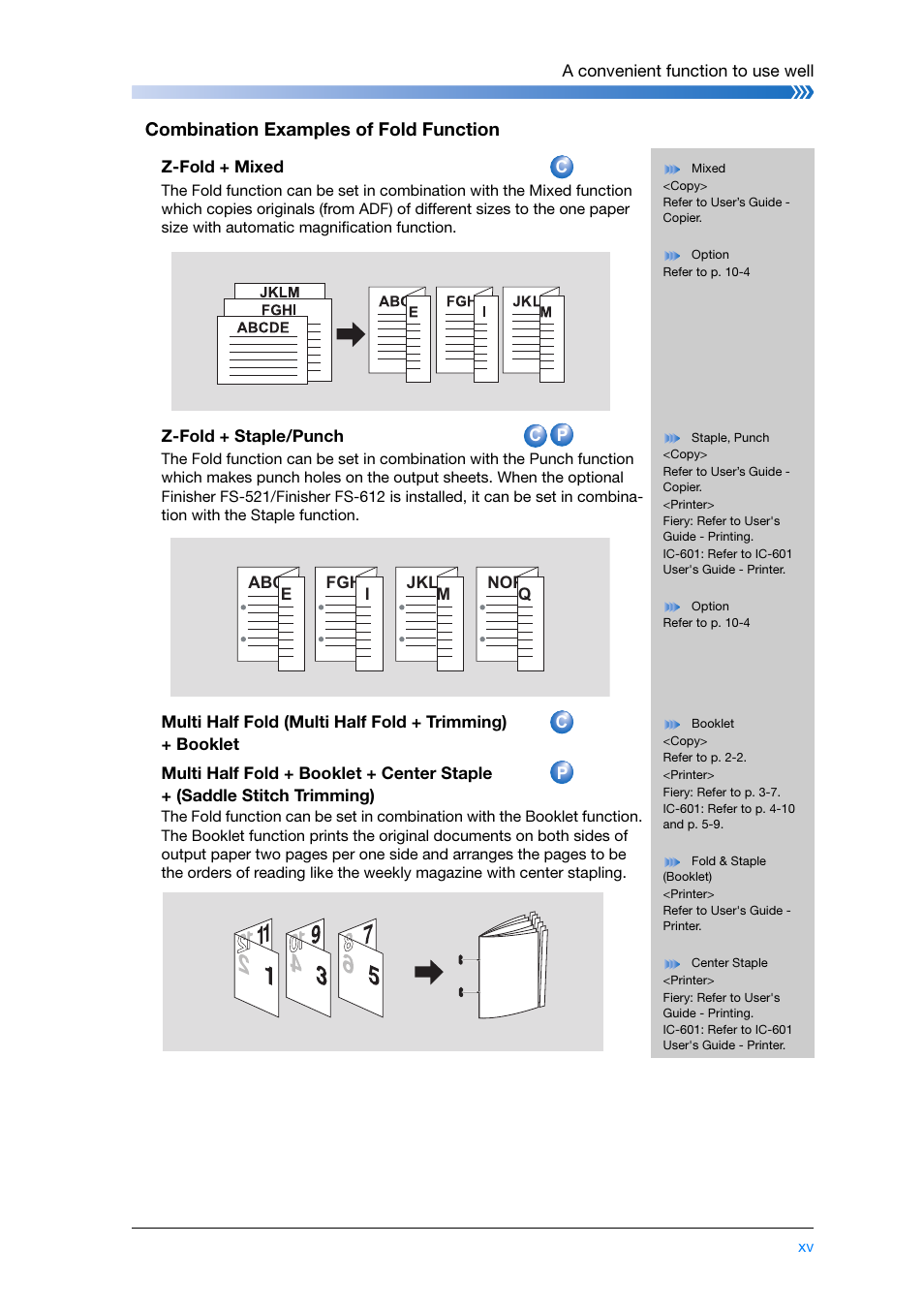 Combination examples of fold function | Konica Minolta bizhub PRESS C8000e User Manual | Page 17 / 204