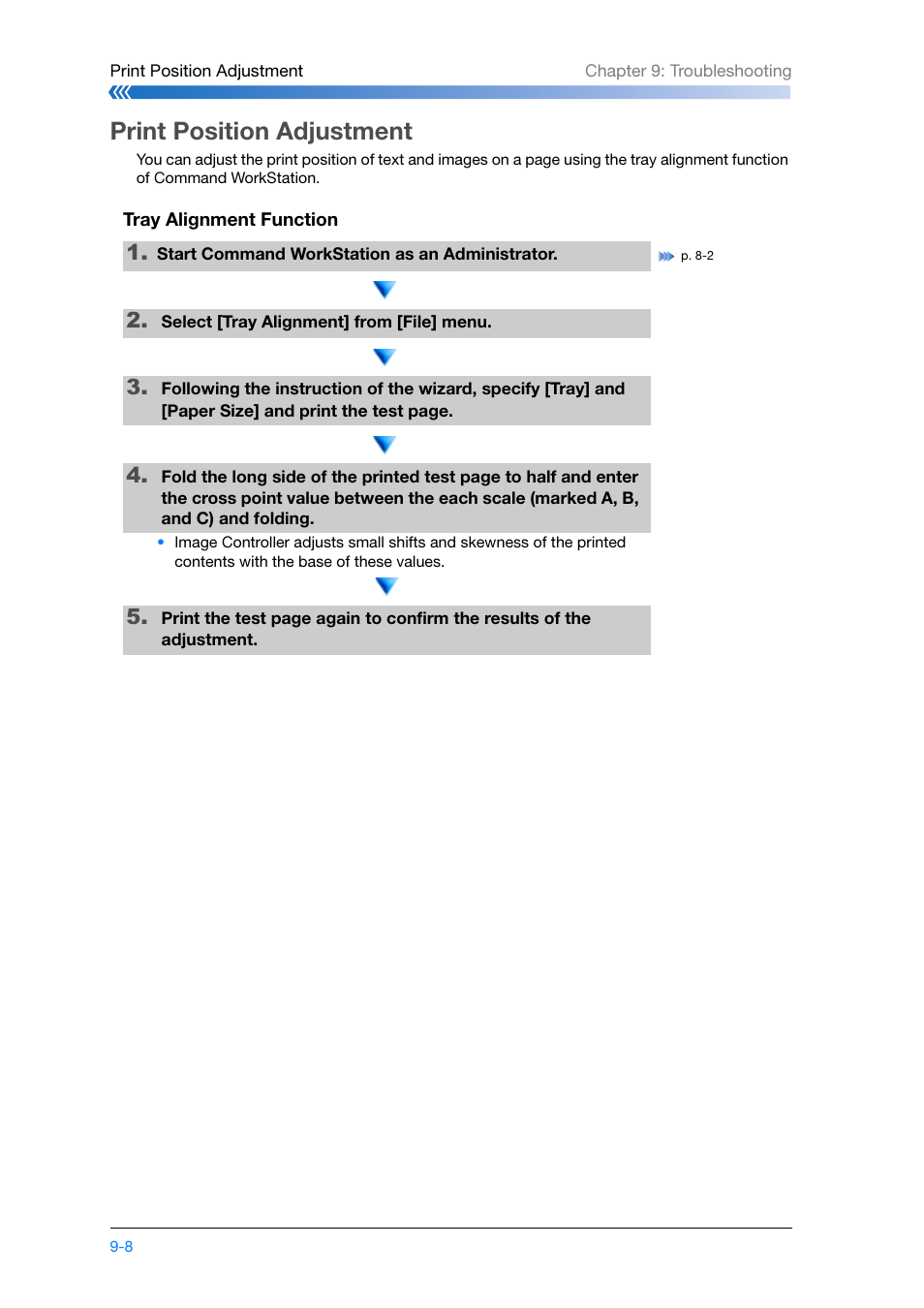 Print position adjustment, Tray alignment function, Print position adjustment -8 | Konica Minolta bizhub PRESS C8000e User Manual | Page 186 / 204