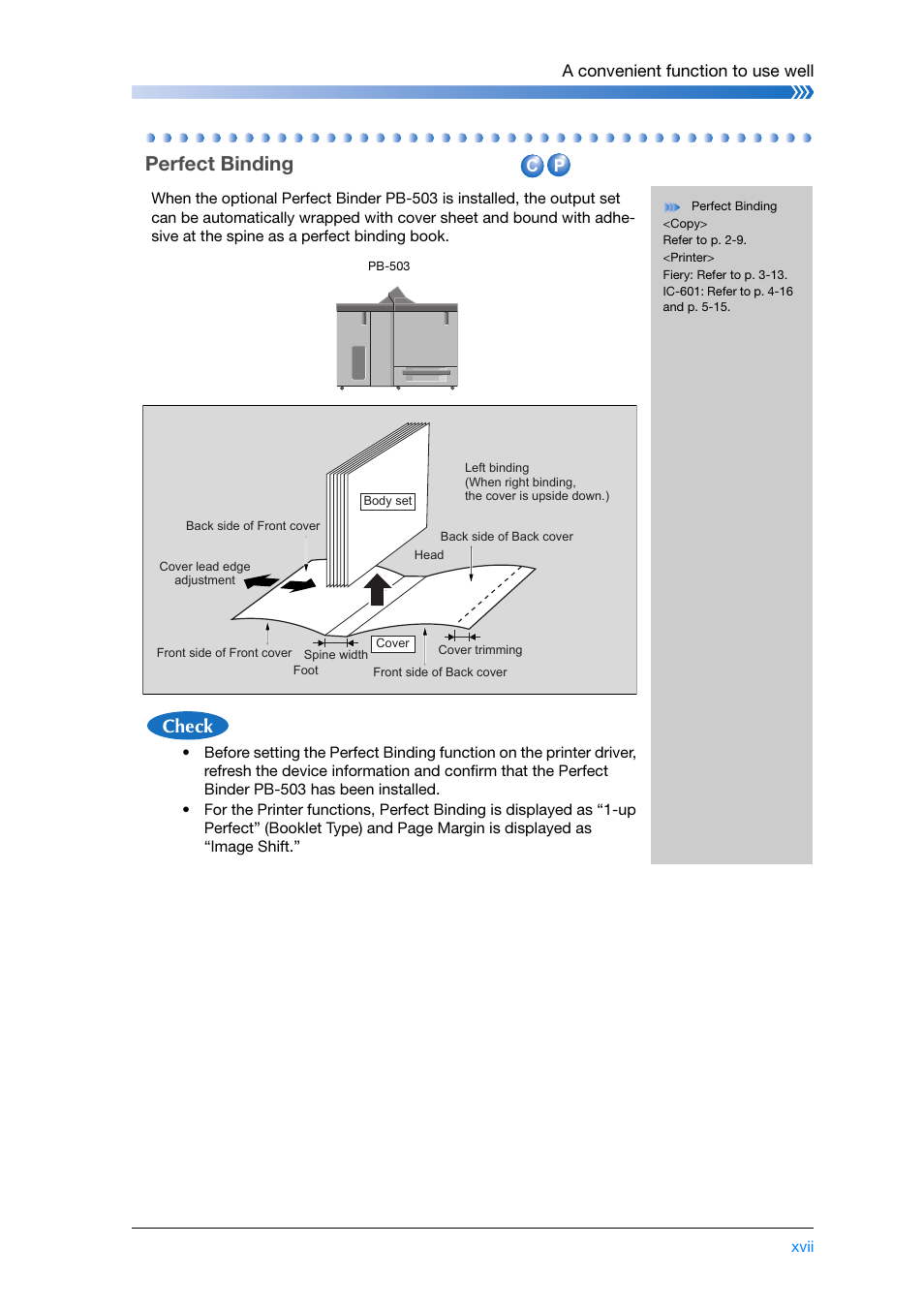 Perfect binding, A convenient function to use well | Konica Minolta bizhub PRESS C8000e User Manual | Page 19 / 204