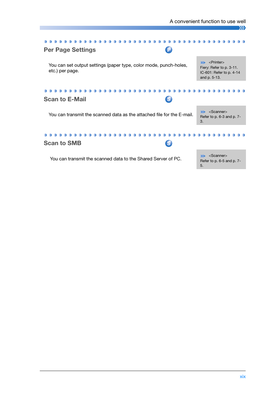 Scan to e-mail, Scan to smb, Per page settings scan to e-mail scan to smb | Konica Minolta bizhub PRESS C8000e User Manual | Page 21 / 204