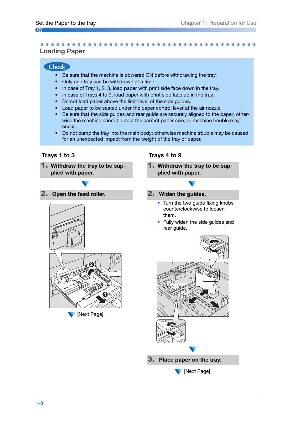 Loading paper, Loading paper -8 | Konica Minolta bizhub PRESS C8000e User Manual | Page 30 / 204