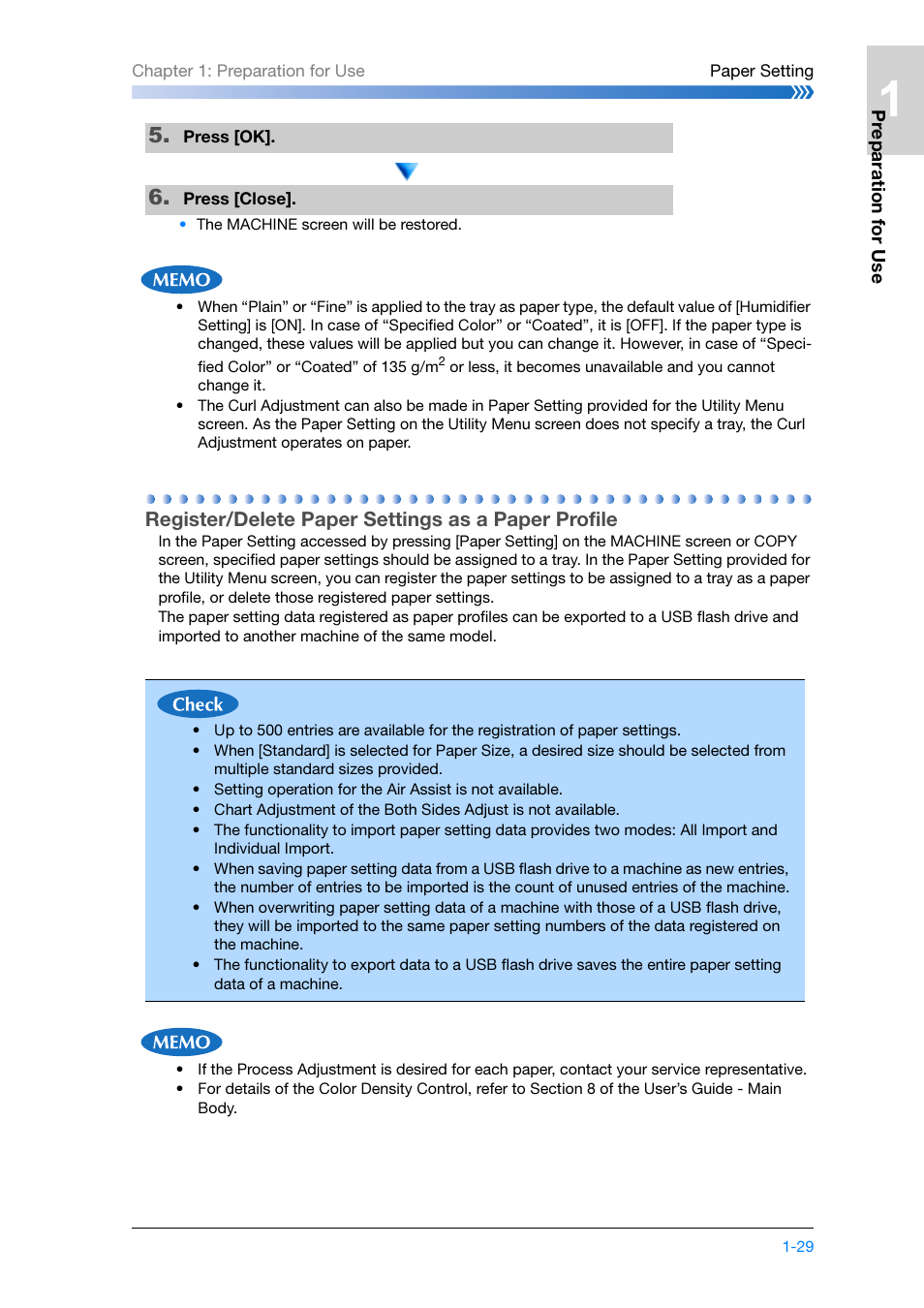 Register/delete paper settings as a paper profile, Ofile (p. 1-29), En. -> refer to p. 1-29 | Konica Minolta bizhub PRESS C8000e User Manual | Page 51 / 204