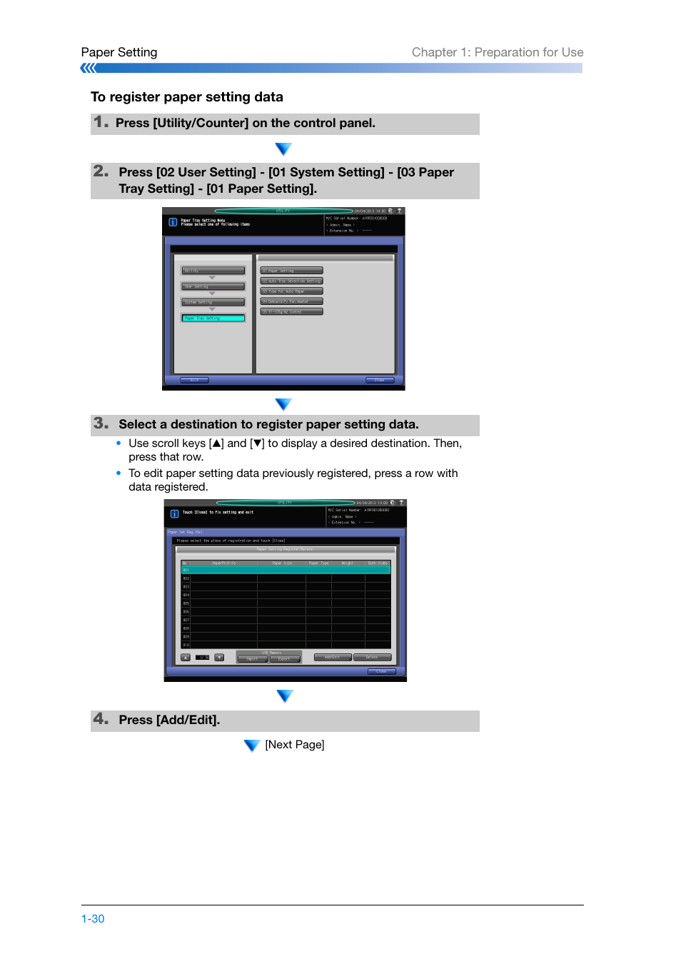 To register paper setting data | Konica Minolta bizhub PRESS C8000e User Manual | Page 52 / 204