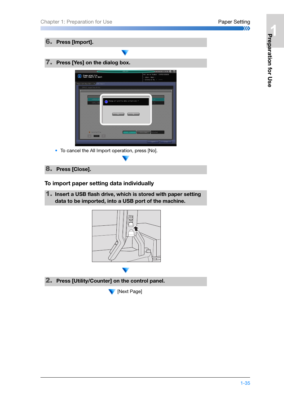 To import paper setting data individually | Konica Minolta bizhub PRESS C8000e User Manual | Page 57 / 204