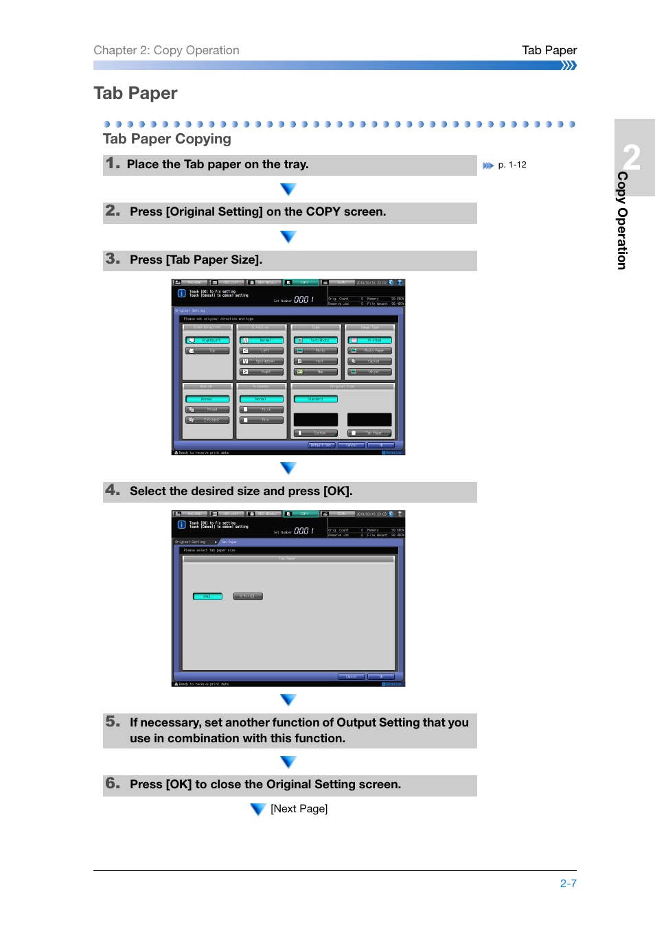 Tab paper, Tab paper copying, Tab paper -7 | Tab paper copying -7, Refer to p. 2-7 | Konica Minolta bizhub PRESS C8000e User Manual | Page 73 / 204