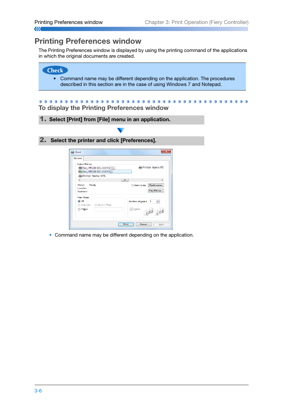 Printing preferences window, To display the printing preferences window, Printing preferences window -6 | To display the printing preferences window -6 | Konica Minolta bizhub PRESS C8000e User Manual | Page 84 / 204