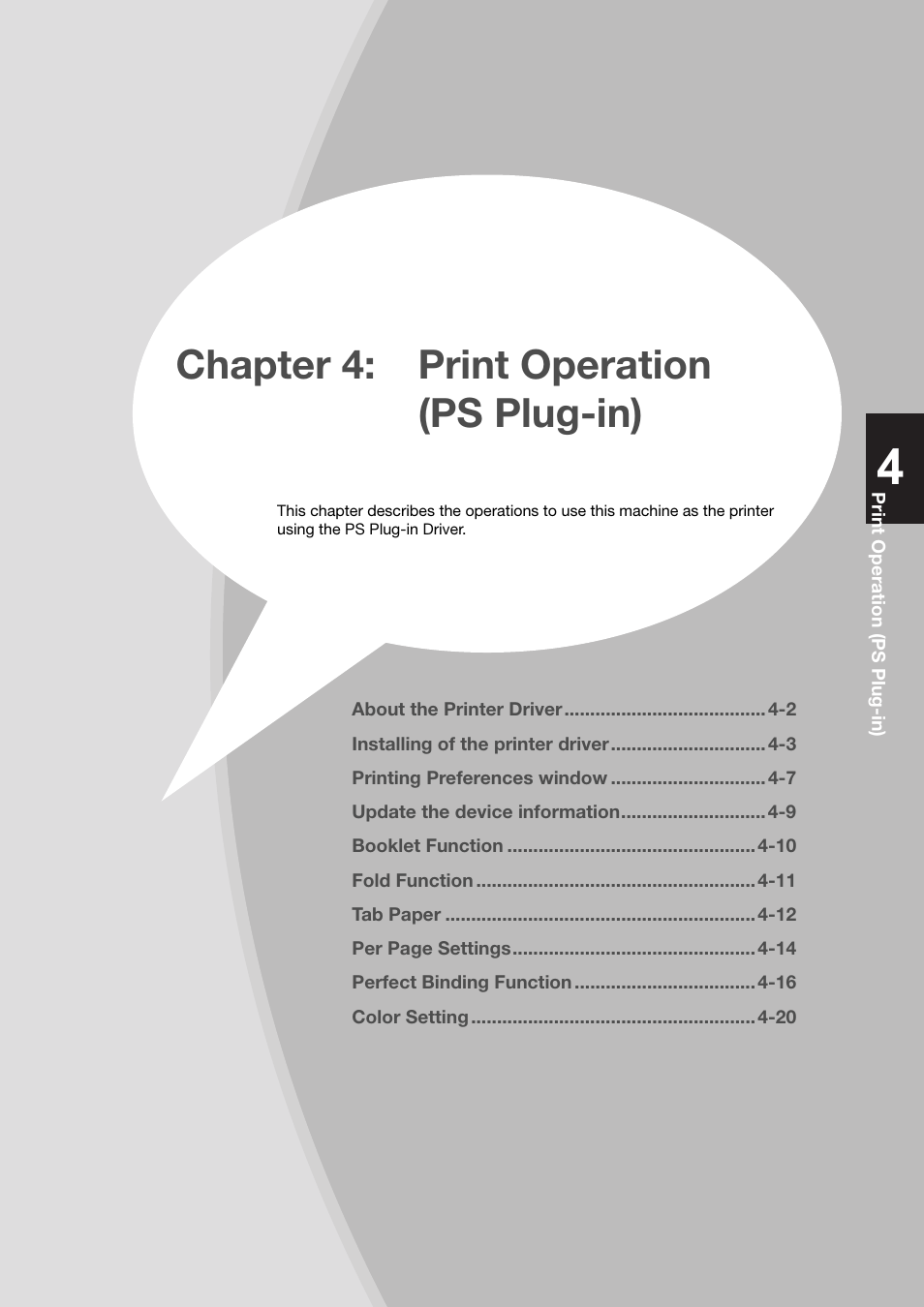 Chapter 4: print operation (ps plug-in), Chapter 4:print operation(ps plug-in) -1 | Konica Minolta bizhub PRESS C8000e User Manual | Page 95 / 204