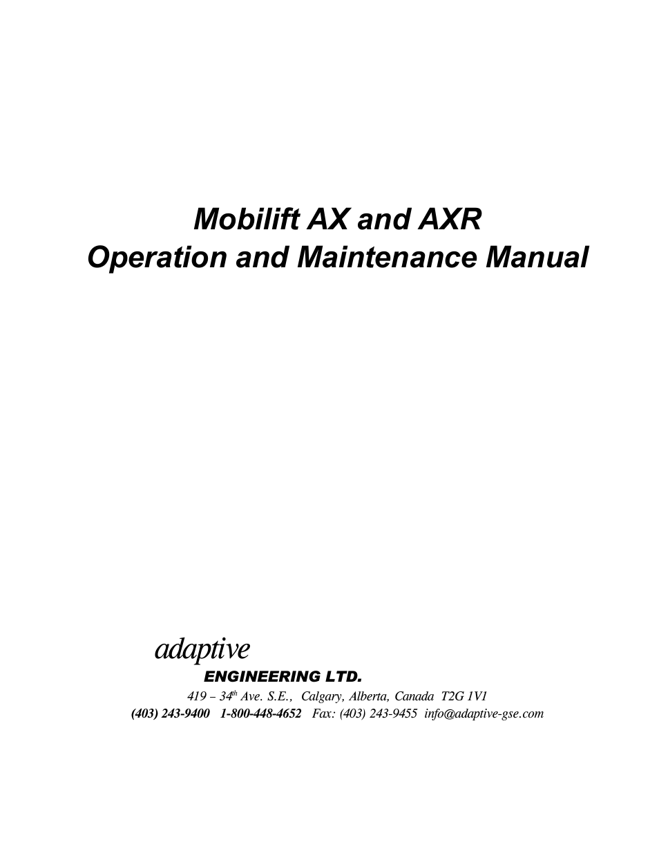 Adaptive Engineering AXR User Manual | 28 pages