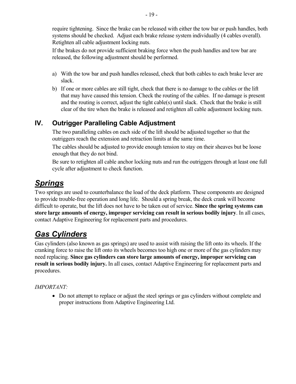 Springs, Gas cylinders | Adaptive Engineering AXR User Manual | Page 20 / 28