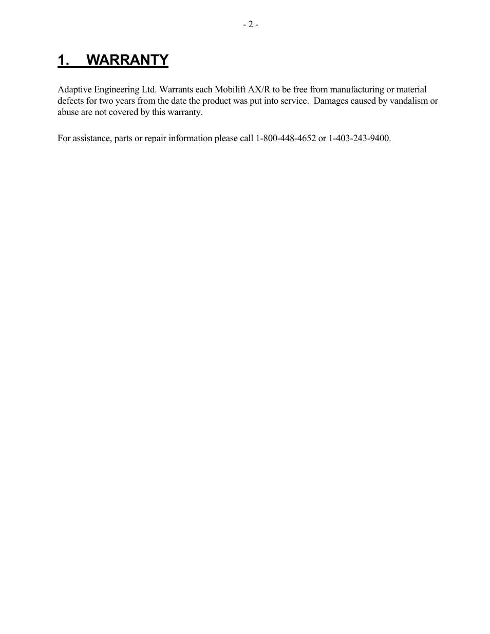 Warranty | Adaptive Engineering AXR User Manual | Page 3 / 28