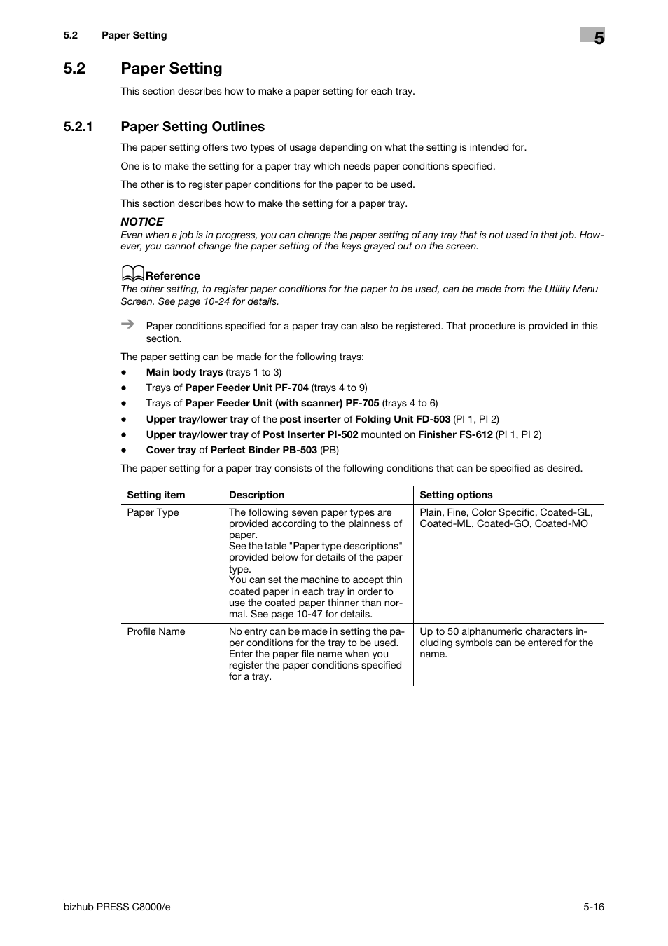 2 paper setting, 1 paper setting outlines, Paper setting -16 | Paper setting outlines -16 | Konica Minolta bizhub PRESS C8000e User Manual | Page 156 / 706