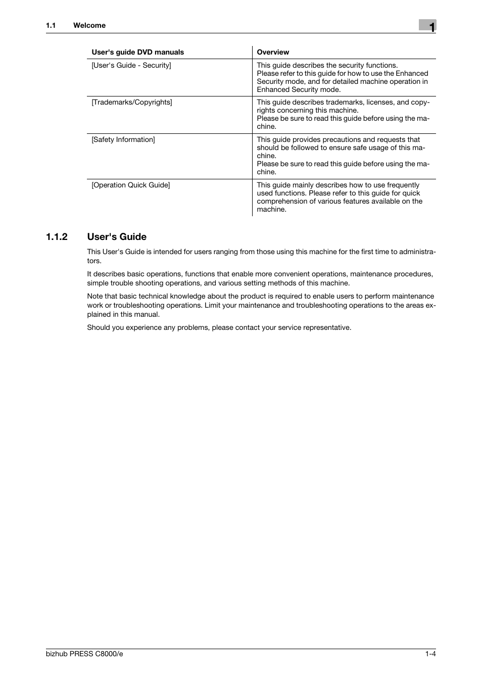 2 user's guide, User's guide -4 | Konica Minolta bizhub PRESS C8000e User Manual | Page 16 / 706
