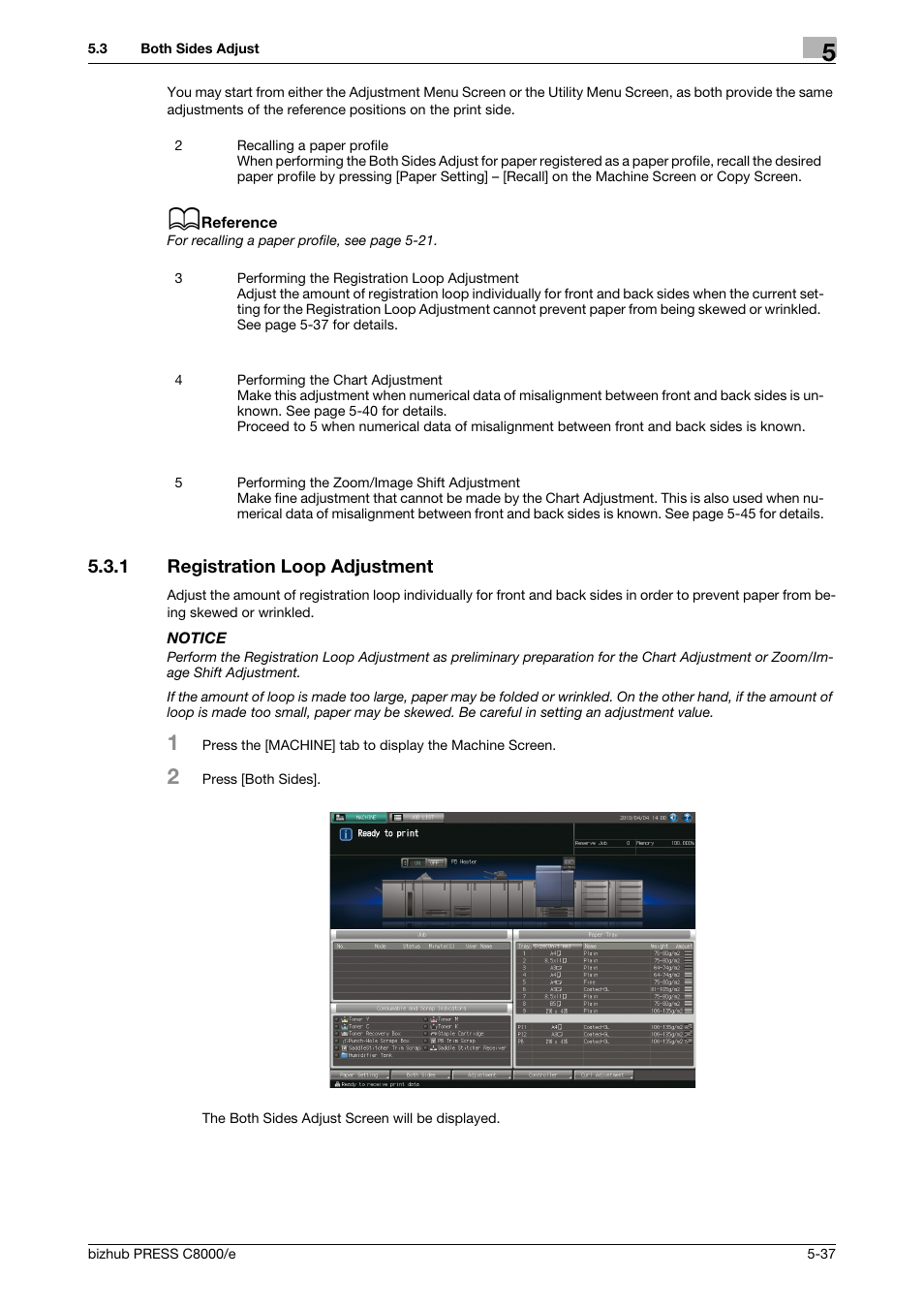 1 registration loop adjustment, Registration loop adjustment -37 | Konica Minolta bizhub PRESS C8000e User Manual | Page 177 / 706