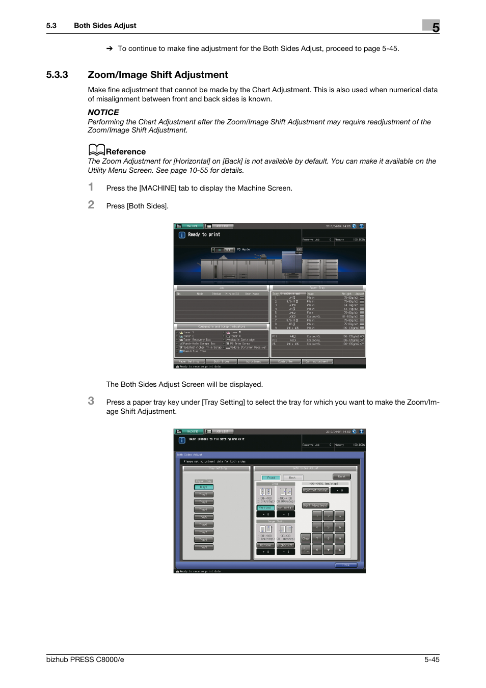 3 zoom/image shift adjustment, Zoom/image shift adjustment -45 | Konica Minolta bizhub PRESS C8000e User Manual | Page 185 / 706