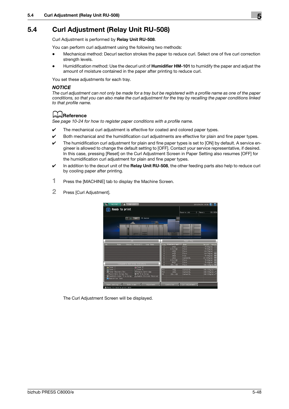 4 curl adjustment (relay unit ru-508), Curl adjustment (relay unit ru-508) -48 | Konica Minolta bizhub PRESS C8000e User Manual | Page 188 / 706