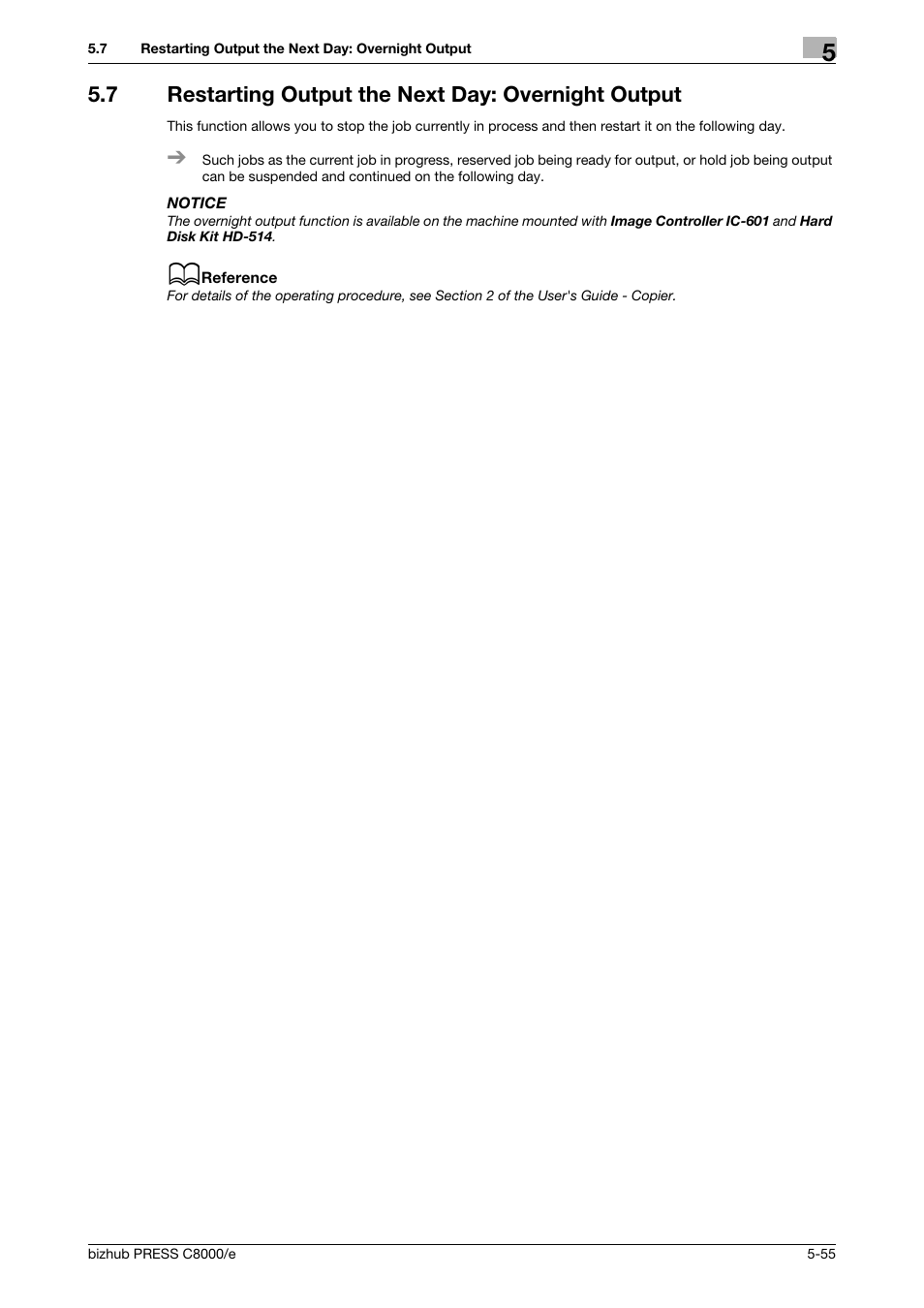 7 restarting output the next day: overnight output | Konica Minolta bizhub PRESS C8000e User Manual | Page 195 / 706