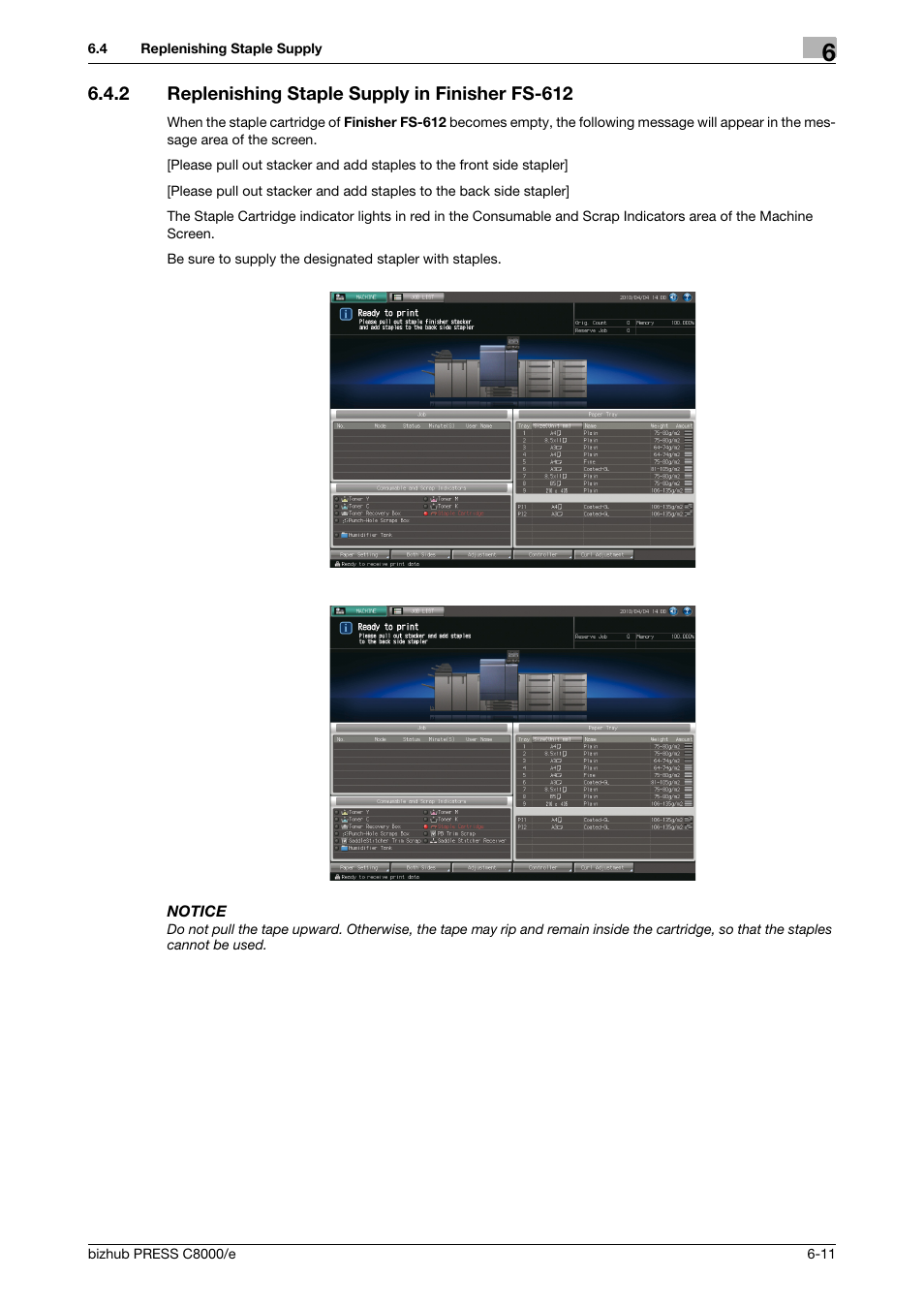 2 replenishing staple supply in finisher fs-612, Replenishing staple supply in finisher fs-612 -11 | Konica Minolta bizhub PRESS C8000e User Manual | Page 227 / 706