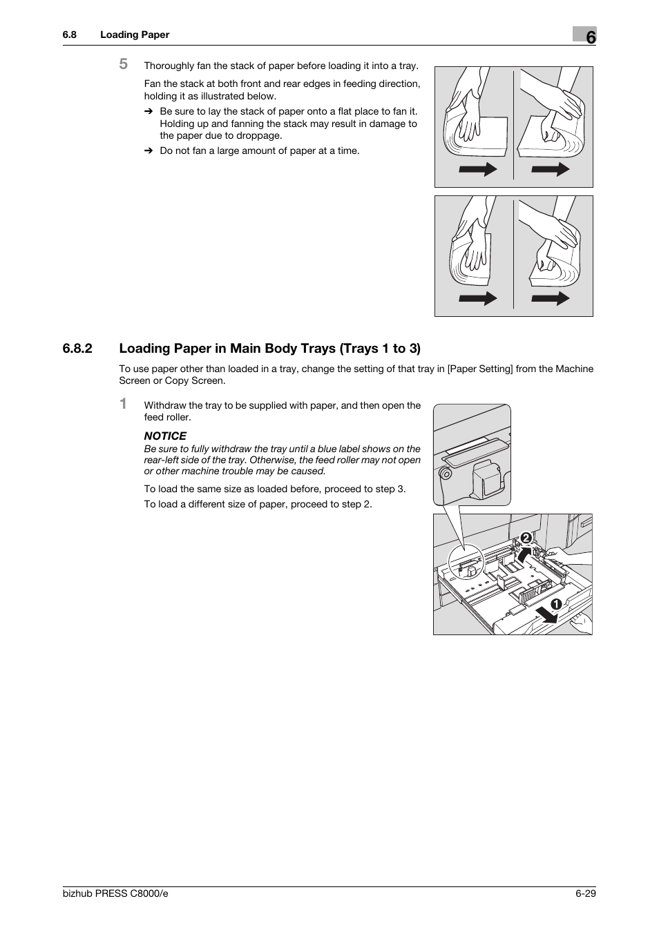 2 loading paper in main body trays (trays 1 to 3) | Konica Minolta bizhub PRESS C8000e User Manual | Page 245 / 706