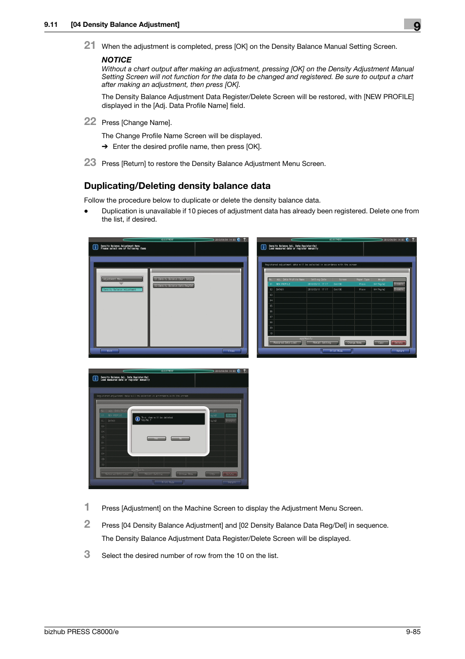 Duplicating/deleting density balance data | Konica Minolta bizhub PRESS C8000e User Manual | Page 403 / 706