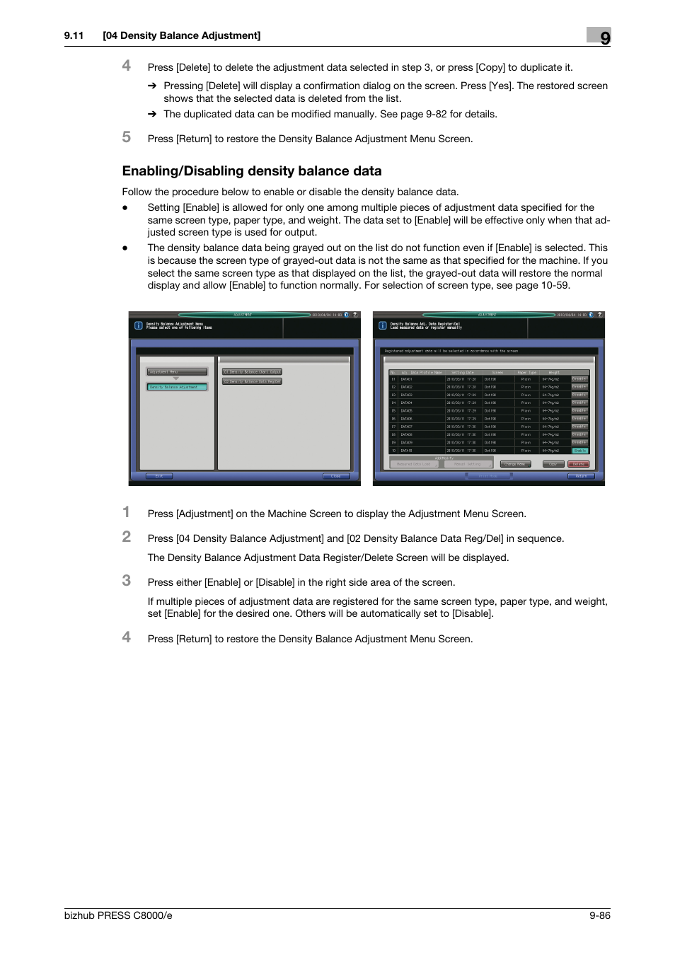 Enabling/disabling density balance data | Konica Minolta bizhub PRESS C8000e User Manual | Page 404 / 706