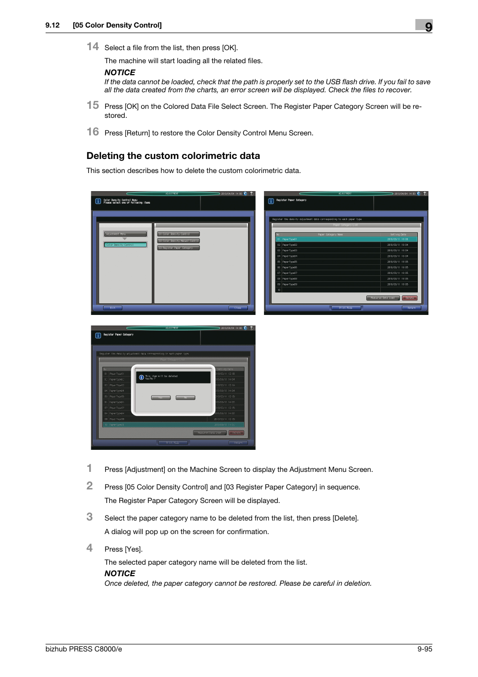 Deleting the custom colorimetric data | Konica Minolta bizhub PRESS C8000e User Manual | Page 413 / 706