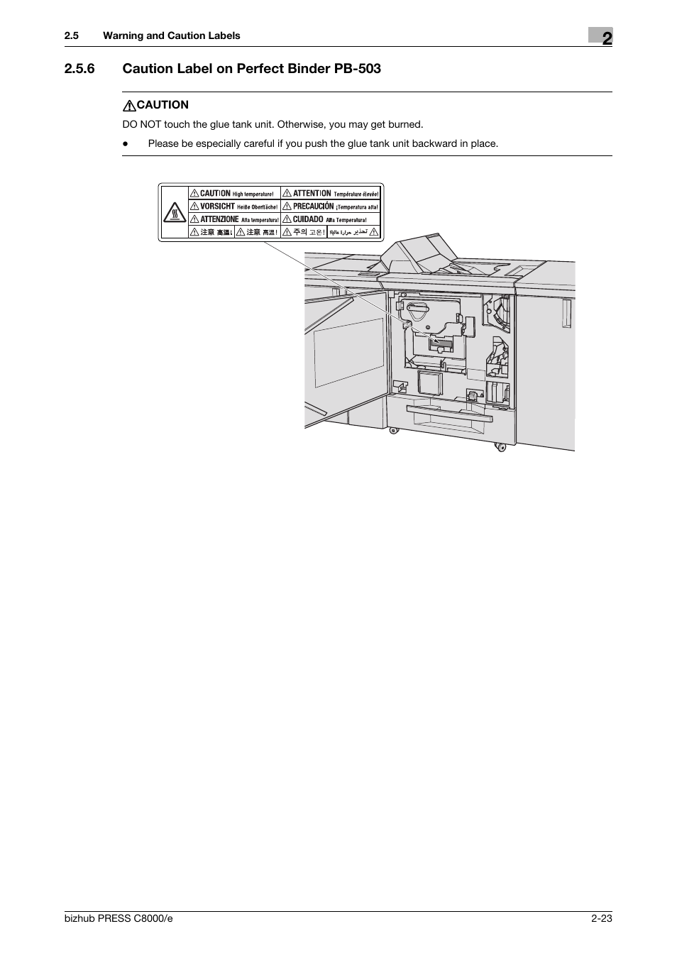 6 caution label on perfect binder pb-503, Caution label on perfect binder pb-503 -23 | Konica Minolta bizhub PRESS C8000e User Manual | Page 43 / 706