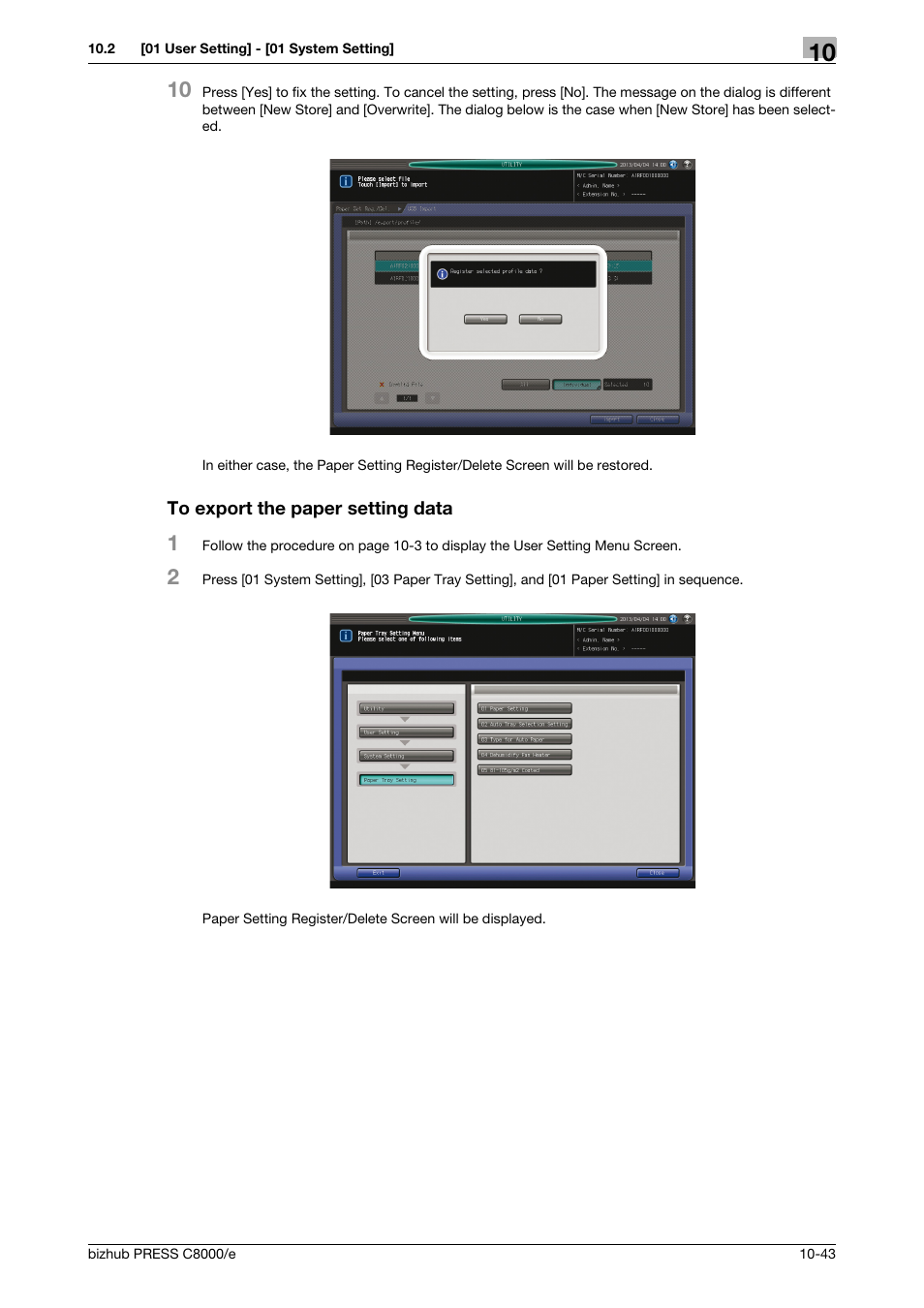 To export the paper setting data | Konica Minolta bizhub PRESS C8000e User Manual | Page 457 / 706