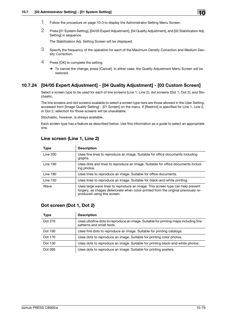 Line screen (line 1, line 2), Dot screen (dot 1, dot 2) | Konica Minolta bizhub PRESS C8000e User Manual | Page 493 / 706