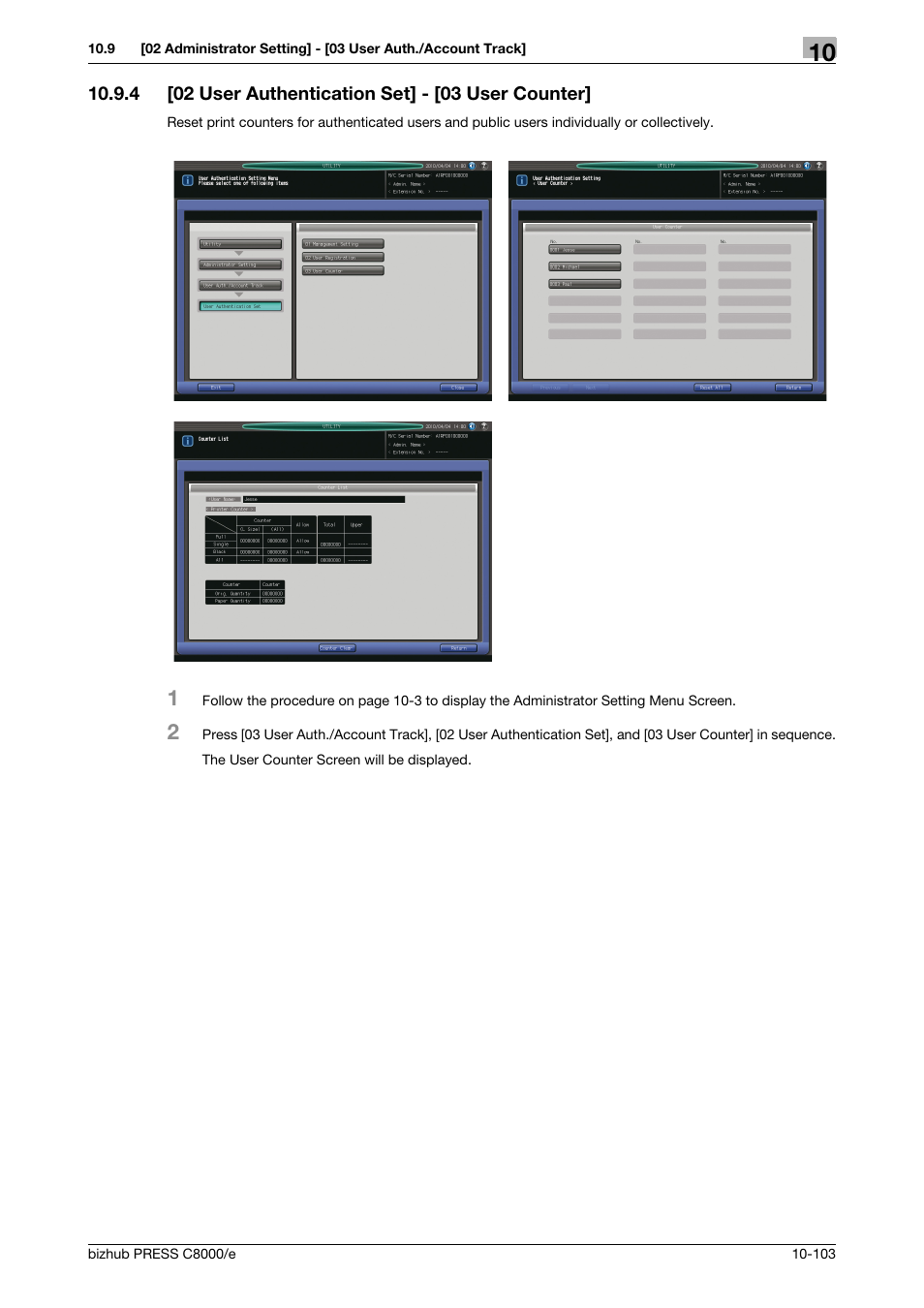 4 [02 user authentication set] - [03 user counter | Konica Minolta bizhub PRESS C8000e User Manual | Page 517 / 706