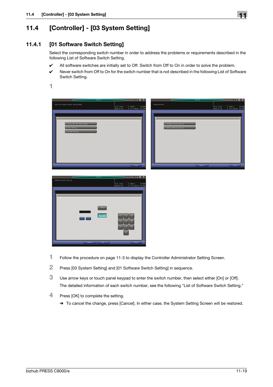 4 [controller] - [03 system setting, 1 [01 software switch setting, Controller] - [03 system setting] -19 | 01 software switch setting] -19 | Konica Minolta bizhub PRESS C8000e User Manual | Page 565 / 706