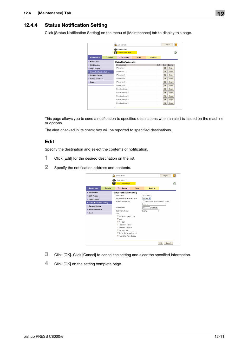 4 status notification setting, Edit, Status notification setting -11 | Konica Minolta bizhub PRESS C8000e User Manual | Page 585 / 706
