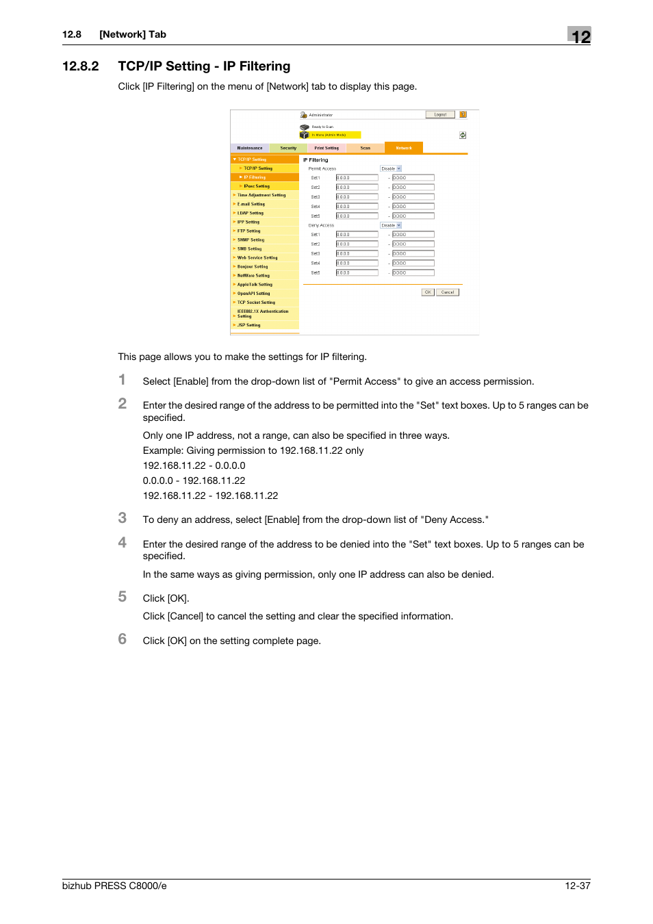 2 tcp/ip setting - ip filtering, Tcp/ip setting - ip filtering -37 | Konica Minolta bizhub PRESS C8000e User Manual | Page 611 / 706