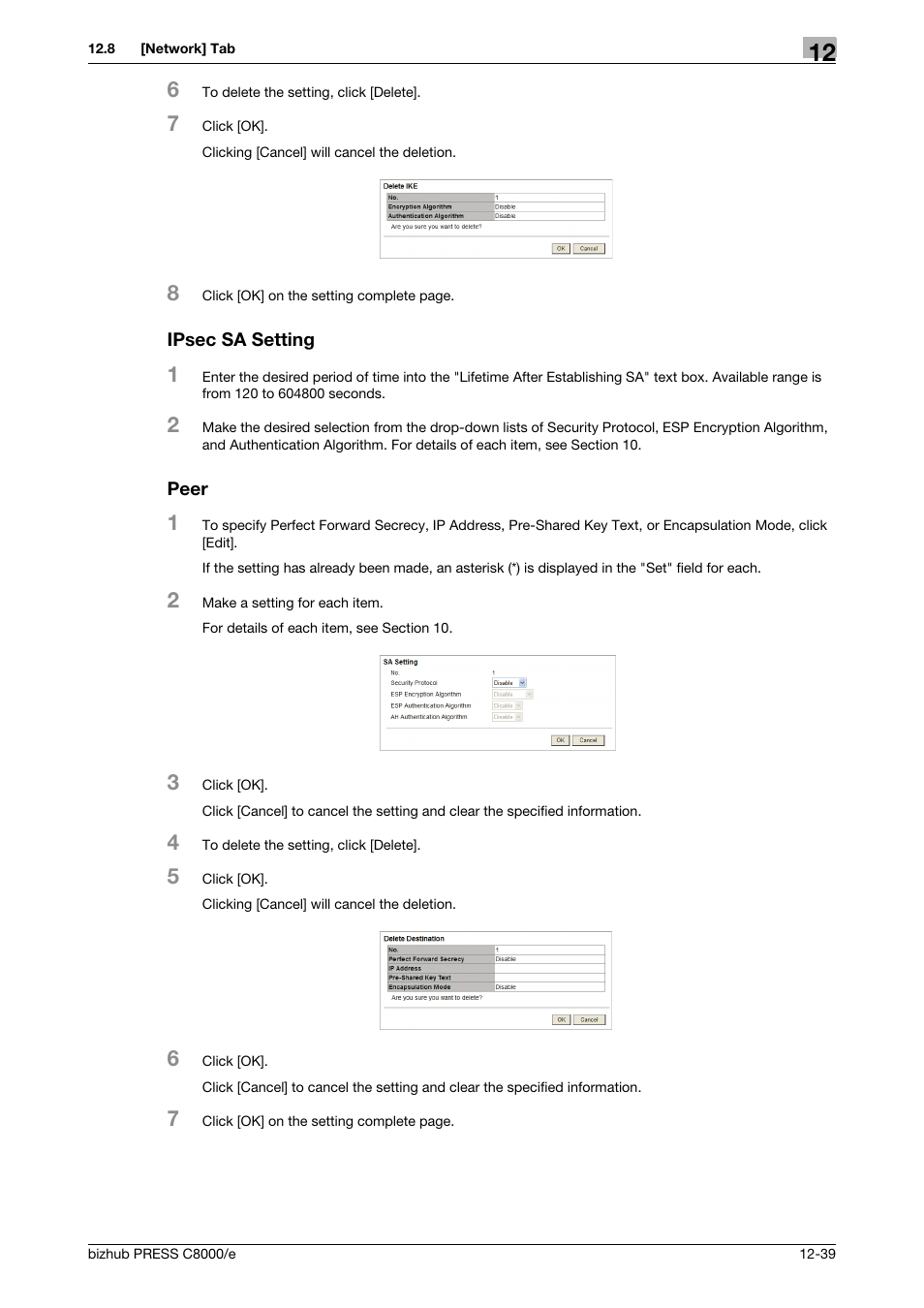 Ipsec sa setting, Peer | Konica Minolta bizhub PRESS C8000e User Manual | Page 613 / 706