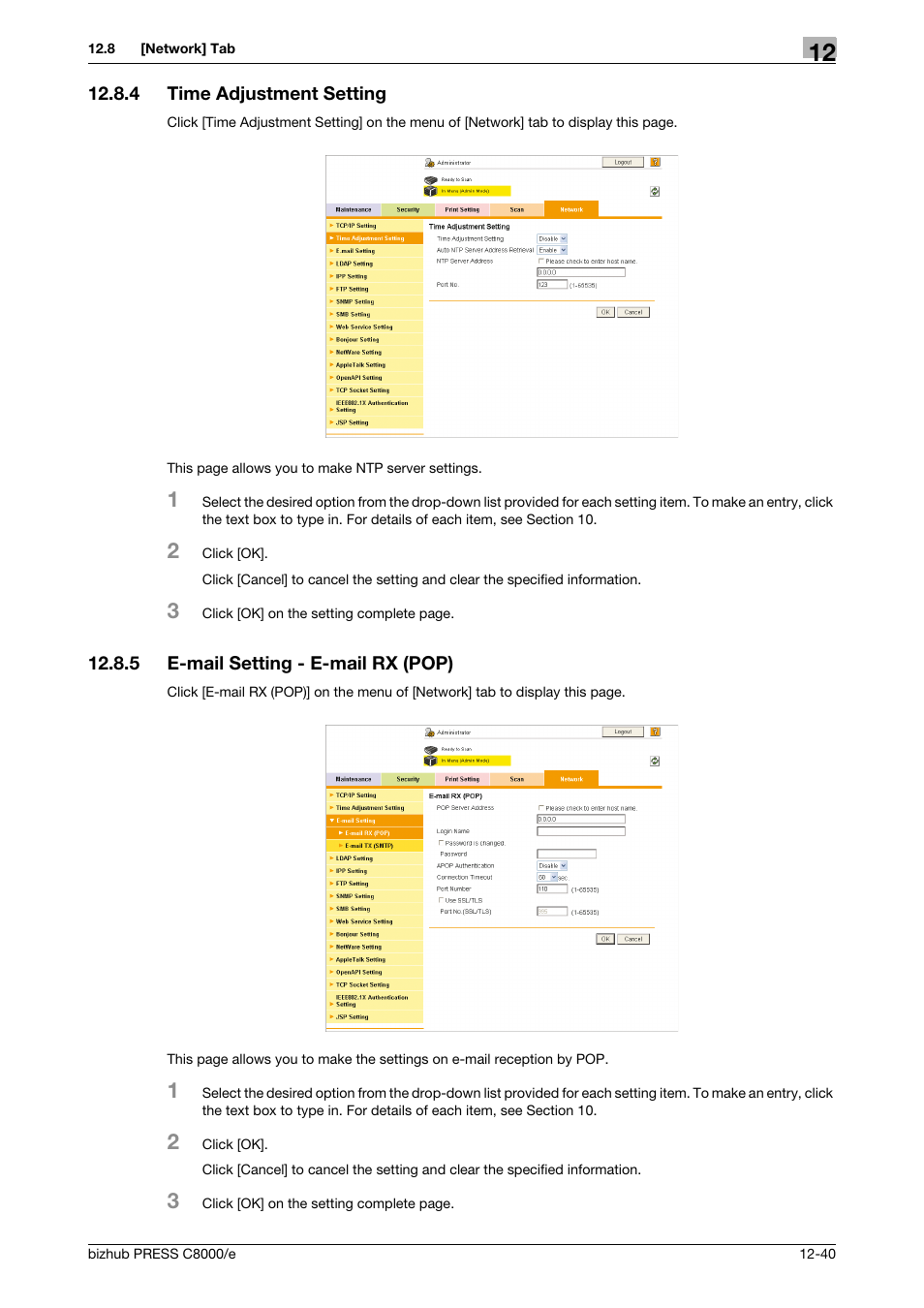 4 time adjustment setting, 5 e-mail setting - e-mail rx (pop), Time adjustment setting -40 | E-mail setting - e-mail rx (pop) -40 | Konica Minolta bizhub PRESS C8000e User Manual | Page 614 / 706