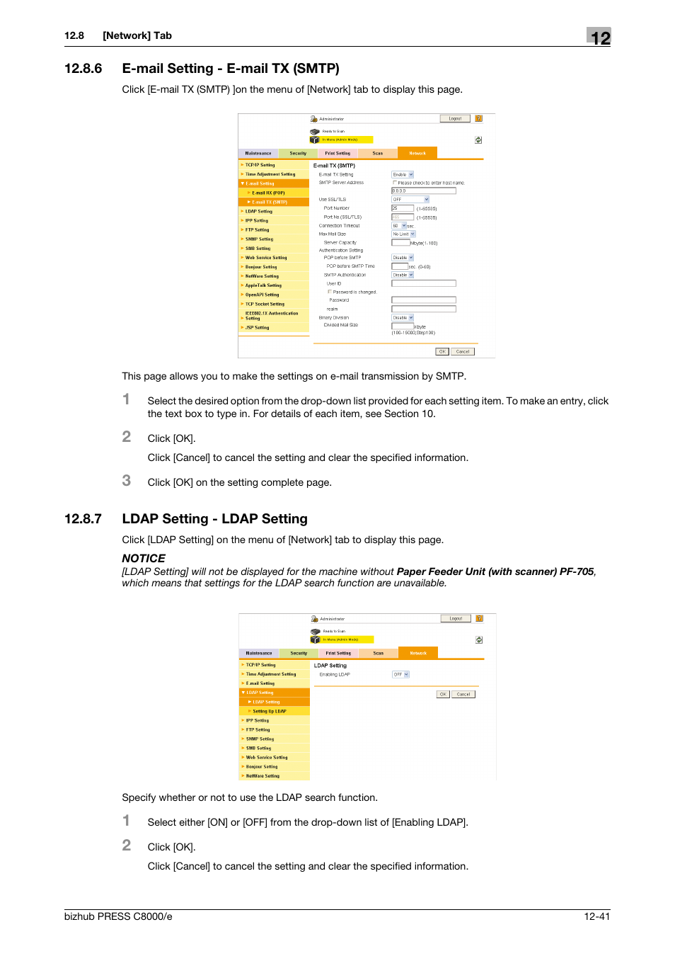 6 e-mail setting - e-mail tx (smtp), 7 ldap setting - ldap setting, E-mail setting - e-mail tx (smtp) -41 | Ldap setting - ldap setting -41 | Konica Minolta bizhub PRESS C8000e User Manual | Page 615 / 706