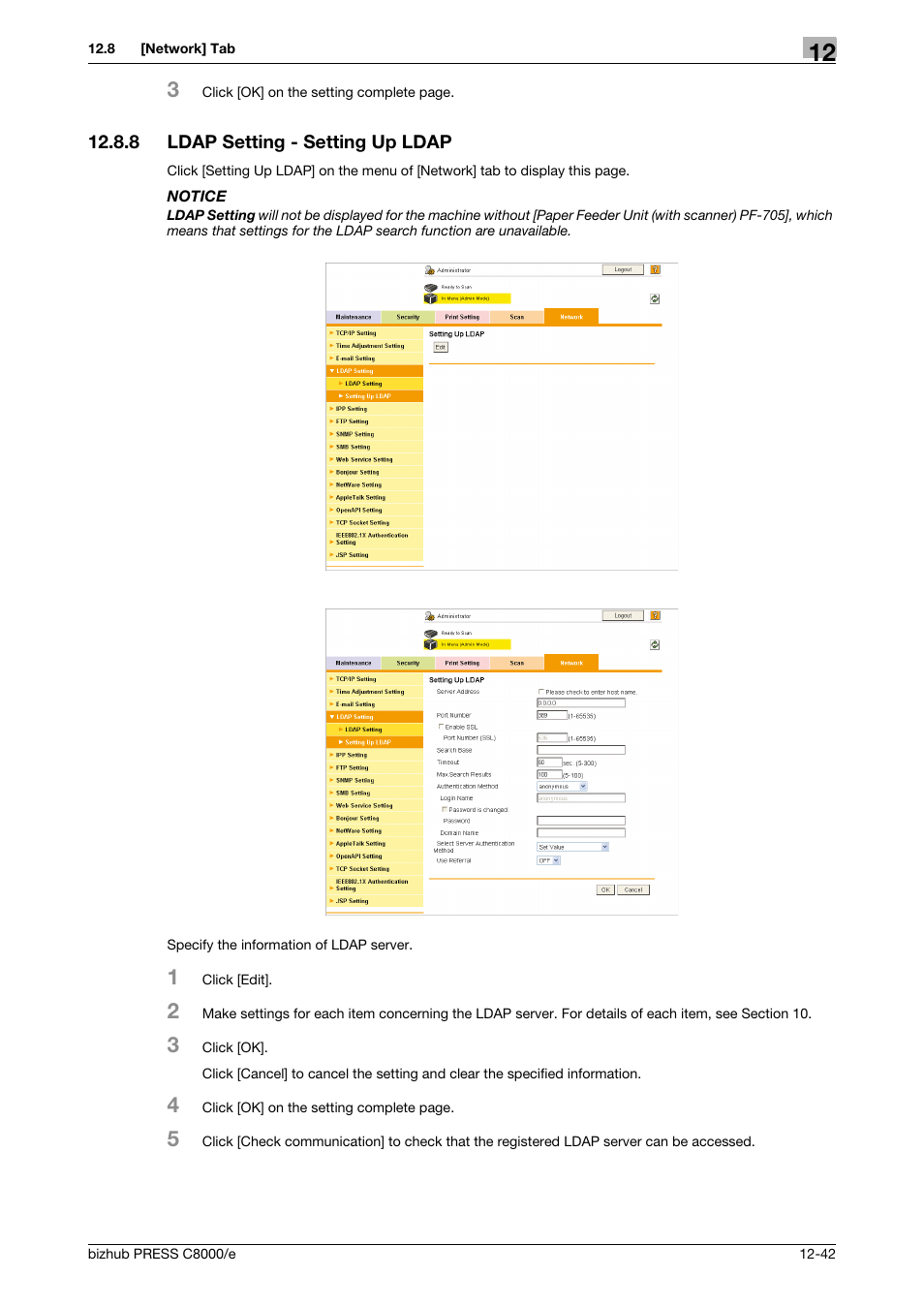 8 ldap setting - setting up ldap, Ldap setting - setting up ldap -42 | Konica Minolta bizhub PRESS C8000e User Manual | Page 616 / 706