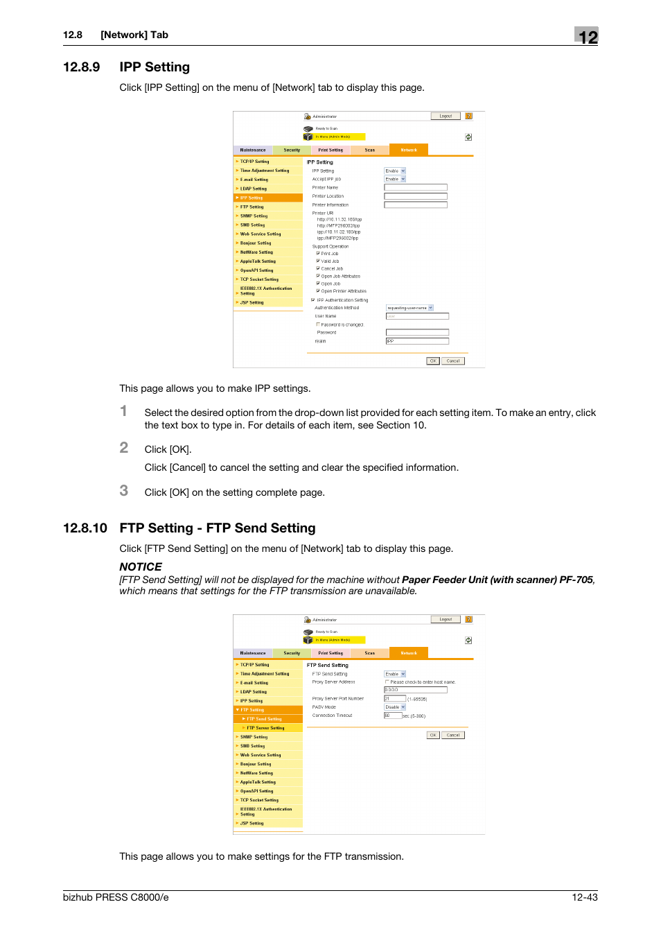 9 ipp setting, 10 ftp setting - ftp send setting, Ipp setting -43 | Ftp setting - ftp send setting -43 | Konica Minolta bizhub PRESS C8000e User Manual | Page 617 / 706