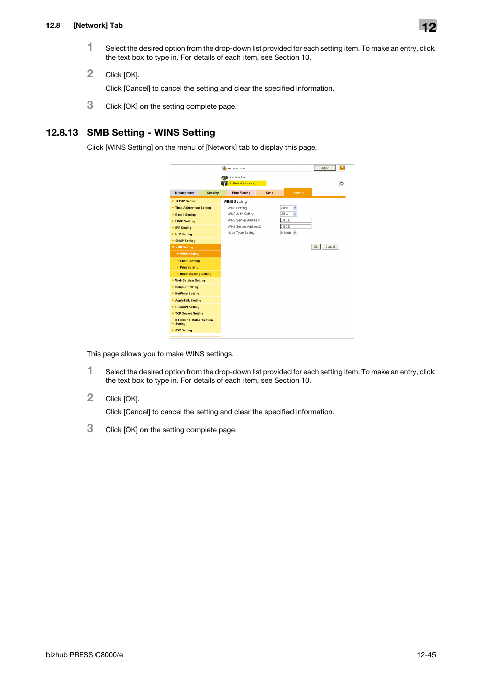 13 smb setting - wins setting, Smb setting - wins setting -45 | Konica Minolta bizhub PRESS C8000e User Manual | Page 619 / 706