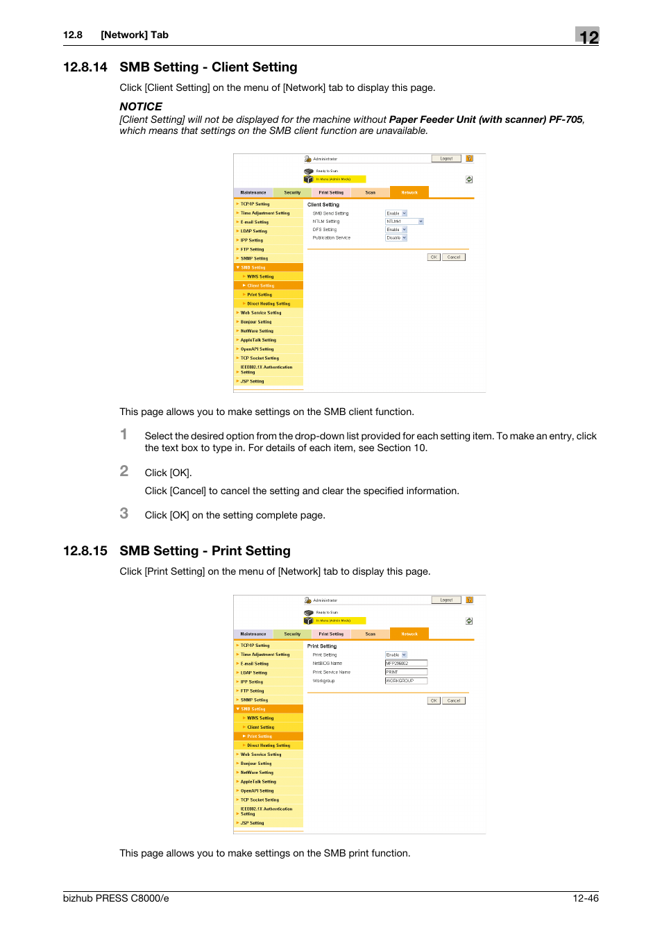 14 smb setting - client setting, 15 smb setting - print setting, Smb setting - client setting -46 | Smb setting - print setting -46 | Konica Minolta bizhub PRESS C8000e User Manual | Page 620 / 706