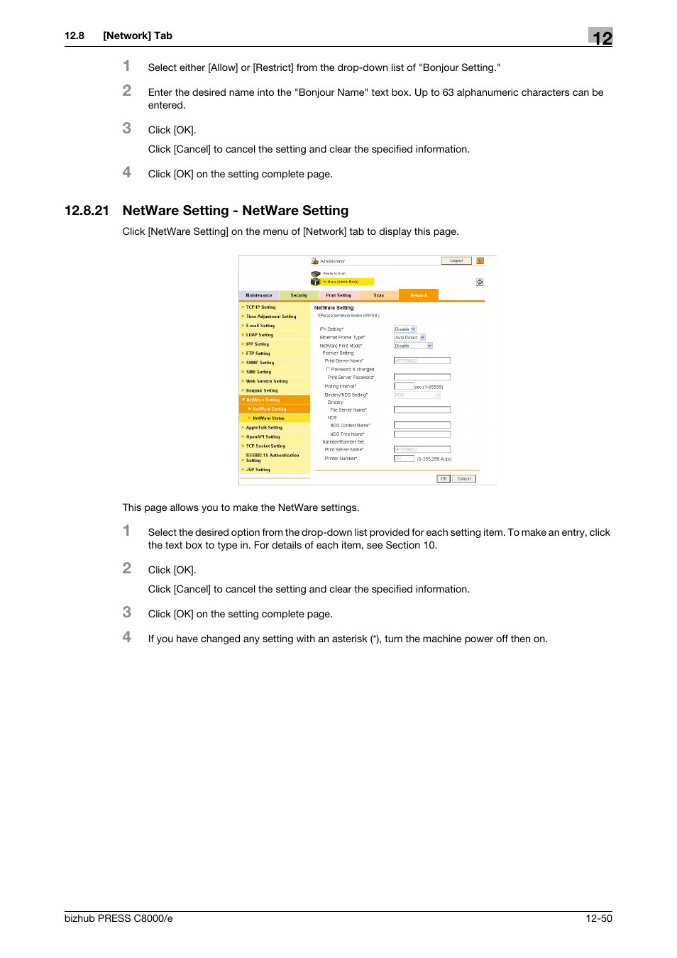 21 netware setting - netware setting, Netware setting - netware setting -50 | Konica Minolta bizhub PRESS C8000e User Manual | Page 624 / 706