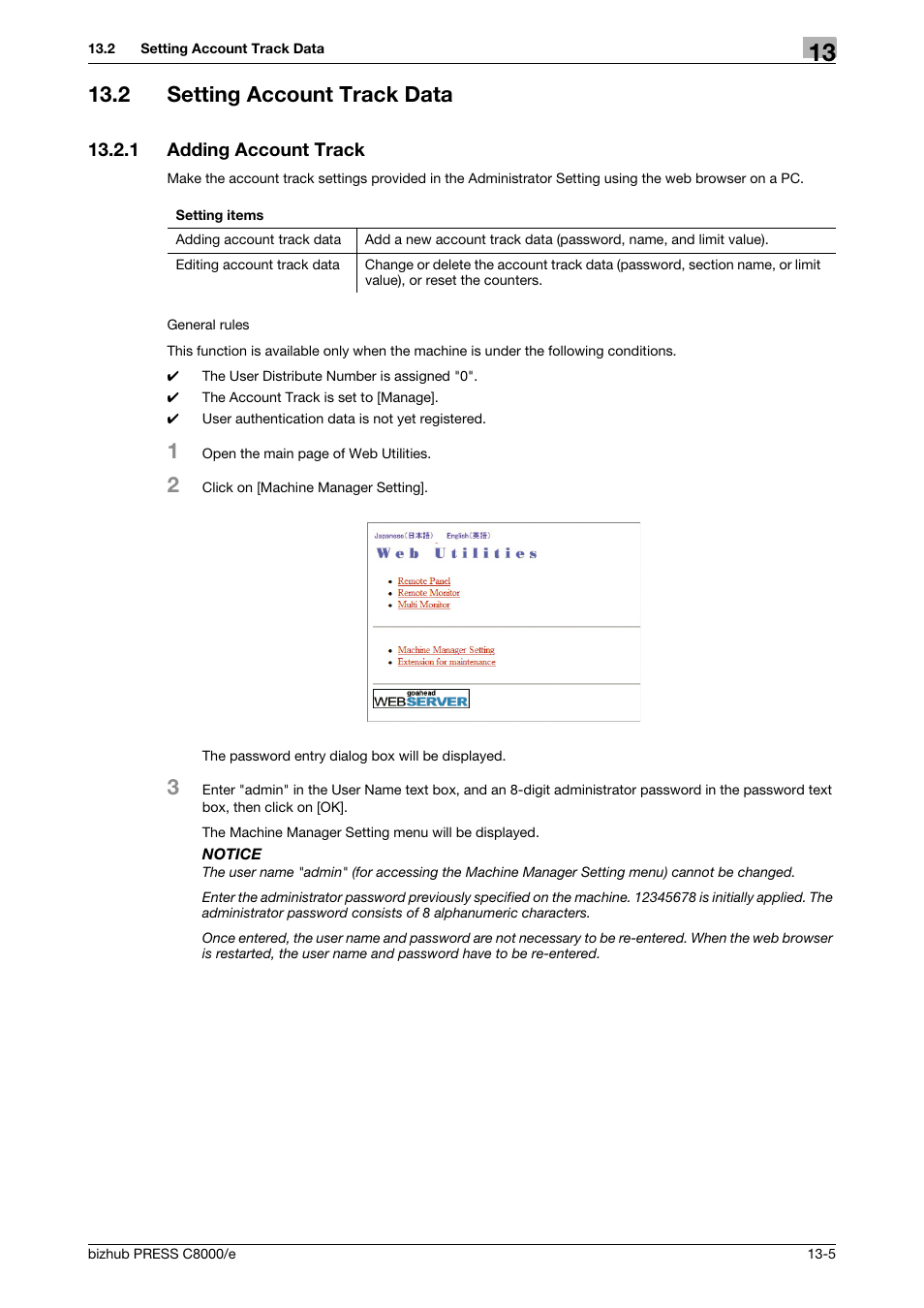 2 setting account track data, 1 adding account track, Setting account track data -5 | Adding account track -5 | Konica Minolta bizhub PRESS C8000e User Manual | Page 639 / 706