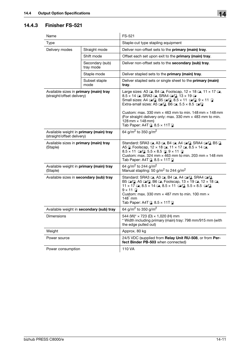 3 finisher fs-521, Finisher fs-521 -11 | Konica Minolta bizhub PRESS C8000e User Manual | Page 677 / 706