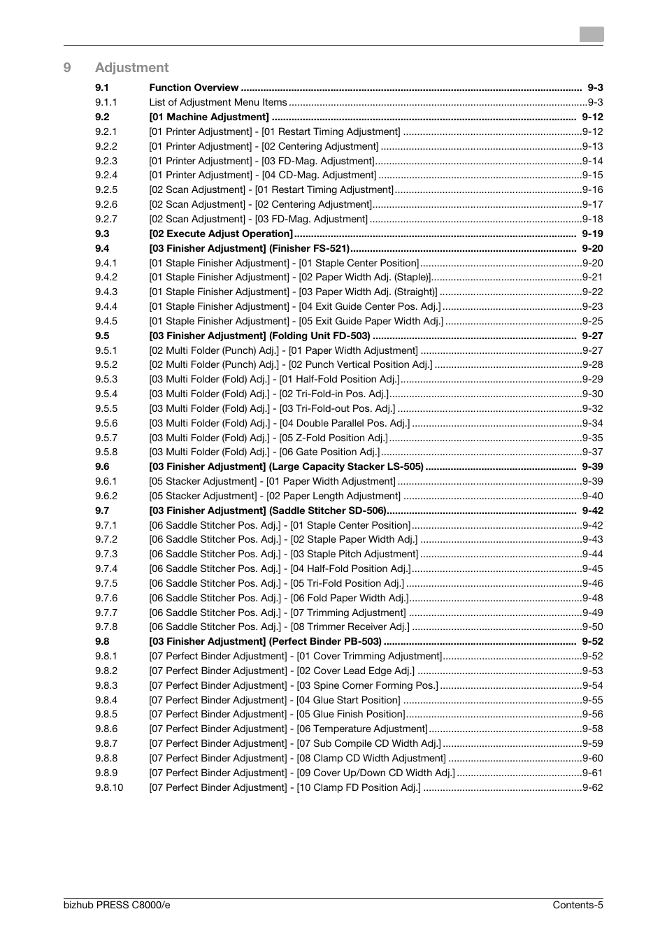 9adjustment | Konica Minolta bizhub PRESS C8000e User Manual | Page 7 / 706