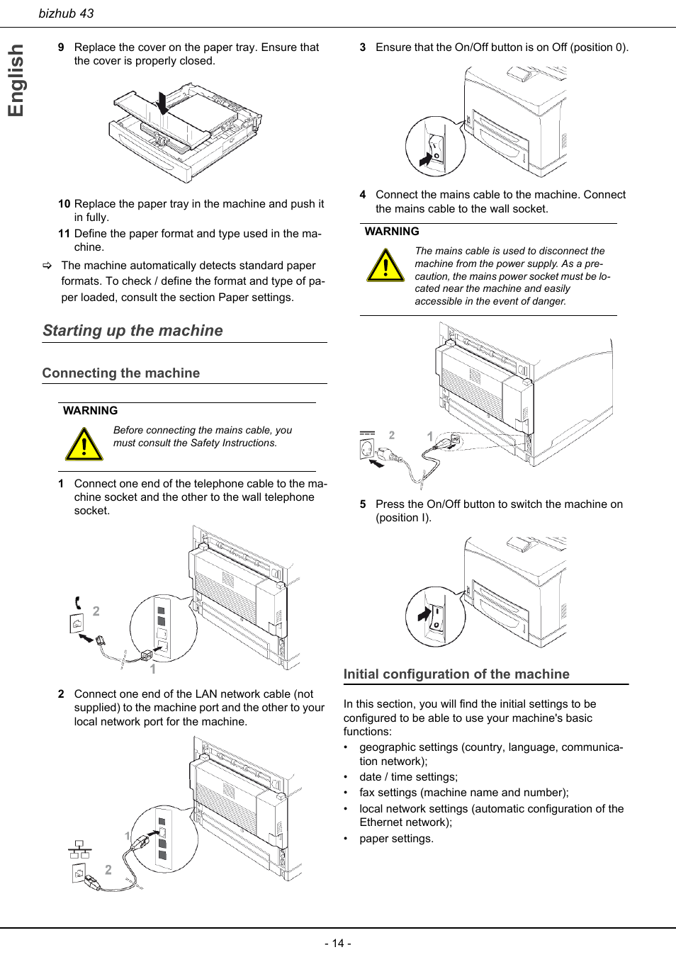 Starting up the machine, English | Konica Minolta bizhub 43 User Manual | Page 16 / 258