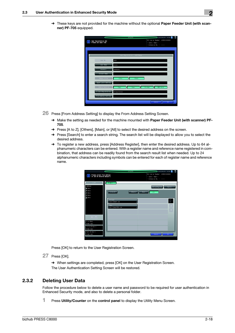 2 deleting user data, Deleting user data -18 | Konica Minolta bizhub PRESS C8000e User Manual | Page 25 / 48