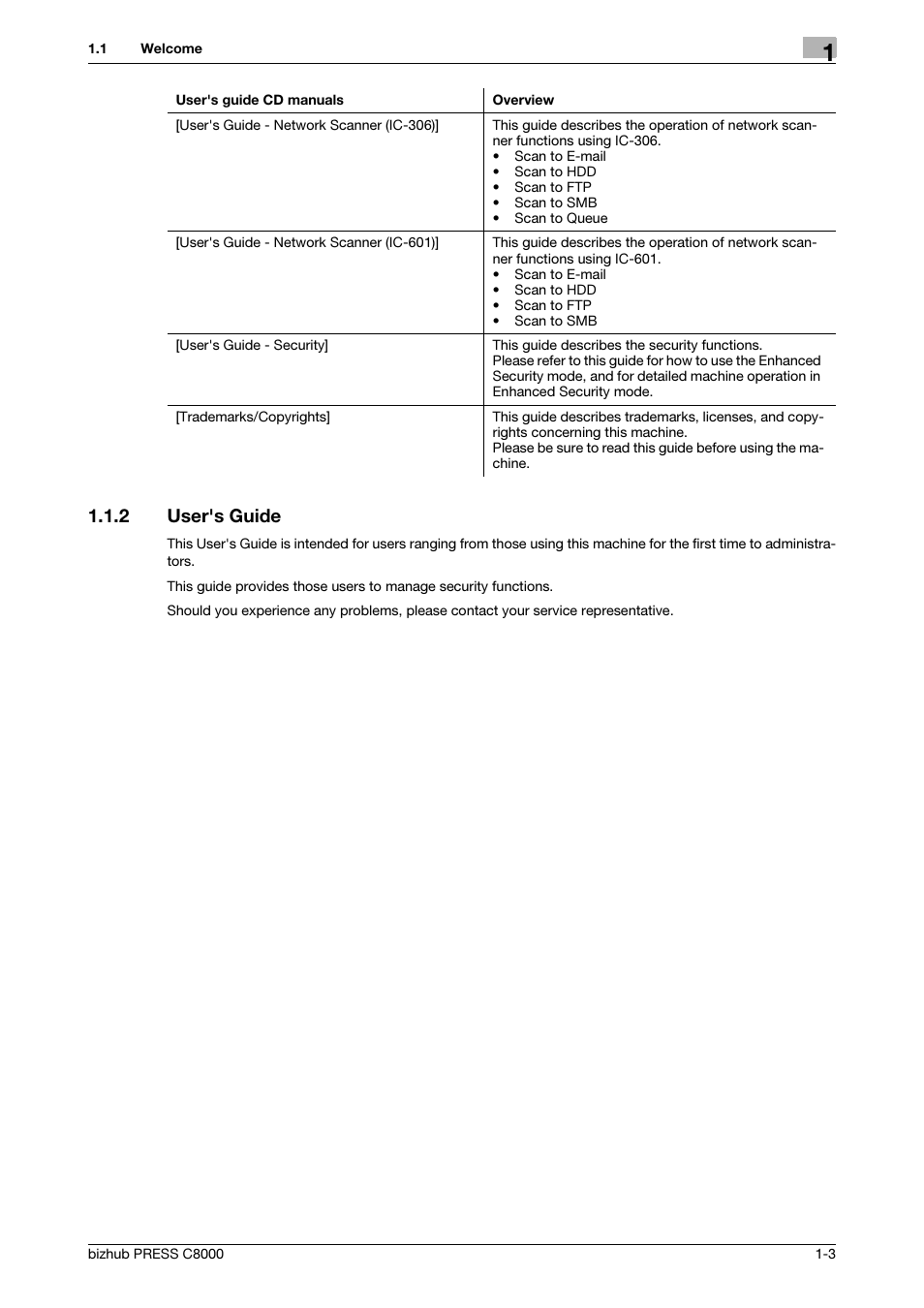 2 user's guide, User's guide -3 | Konica Minolta bizhub PRESS C8000e User Manual | Page 5 / 48