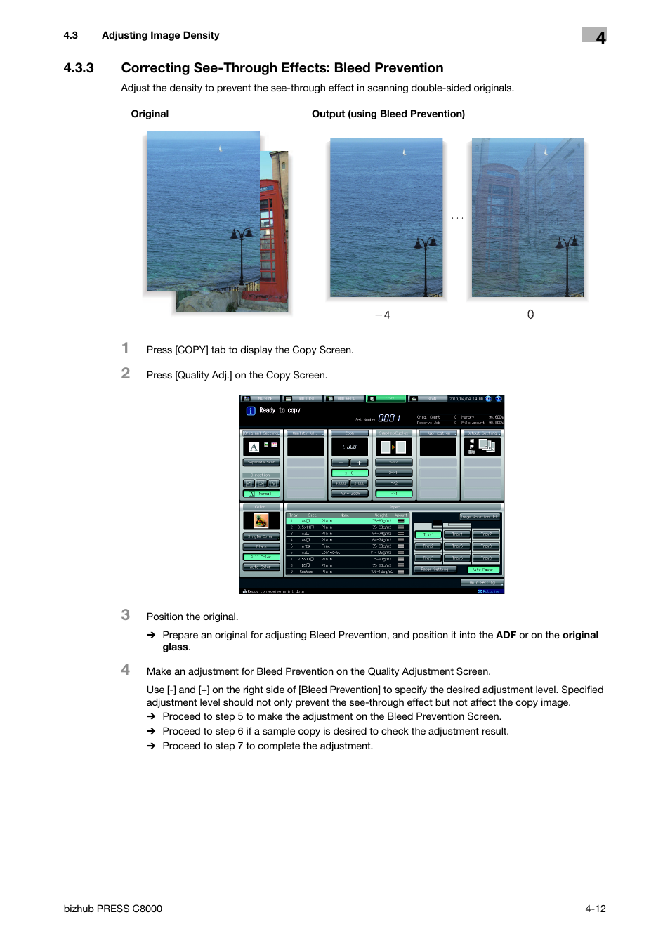 3 correcting see-through effects: bleed prevention | Konica Minolta bizhub PRESS C8000e User Manual | Page 107 / 418
