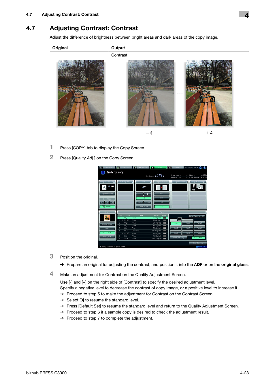 7 adjusting contrast: contrast, Adjusting contrast: contrast -28 | Konica Minolta bizhub PRESS C8000e User Manual | Page 123 / 418